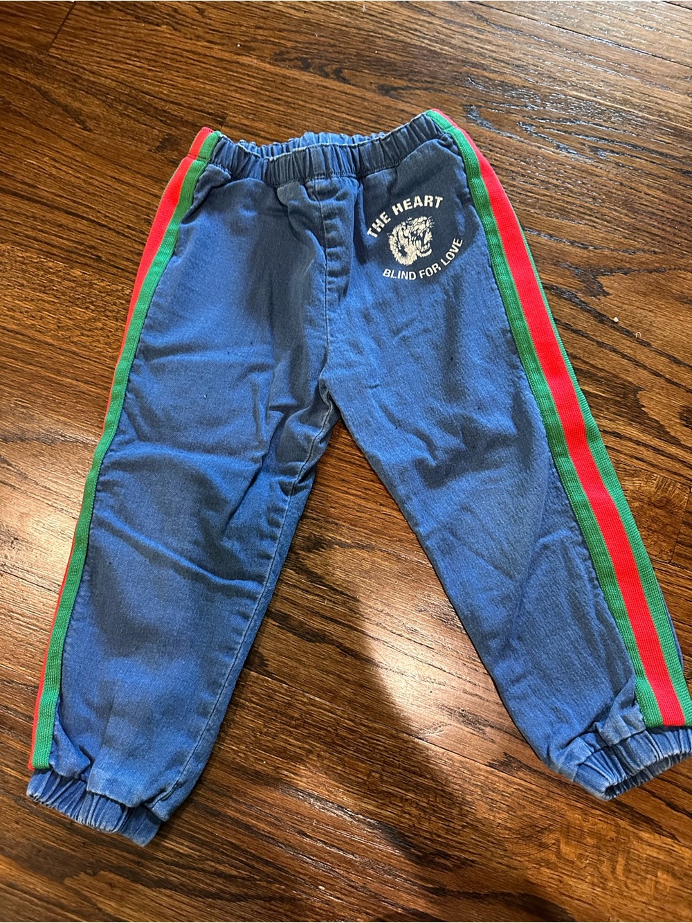 Gucci Blue Kids Track Pants with Red & Green Side Stripes